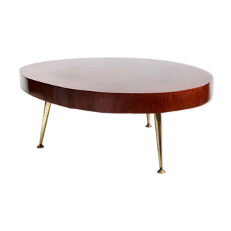 brutal tripod coffee table of the 60s Italian design slice of afzelia wood trunk.