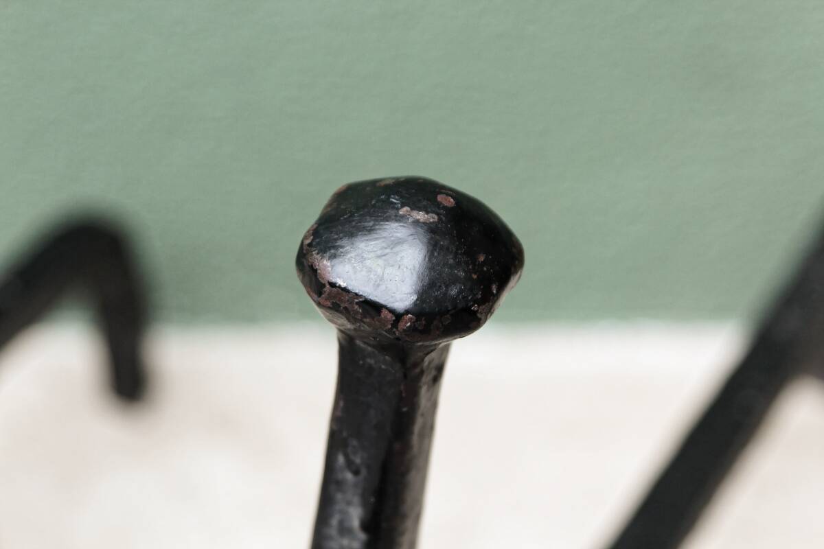 Pair of wrought iron andirons; 17th century