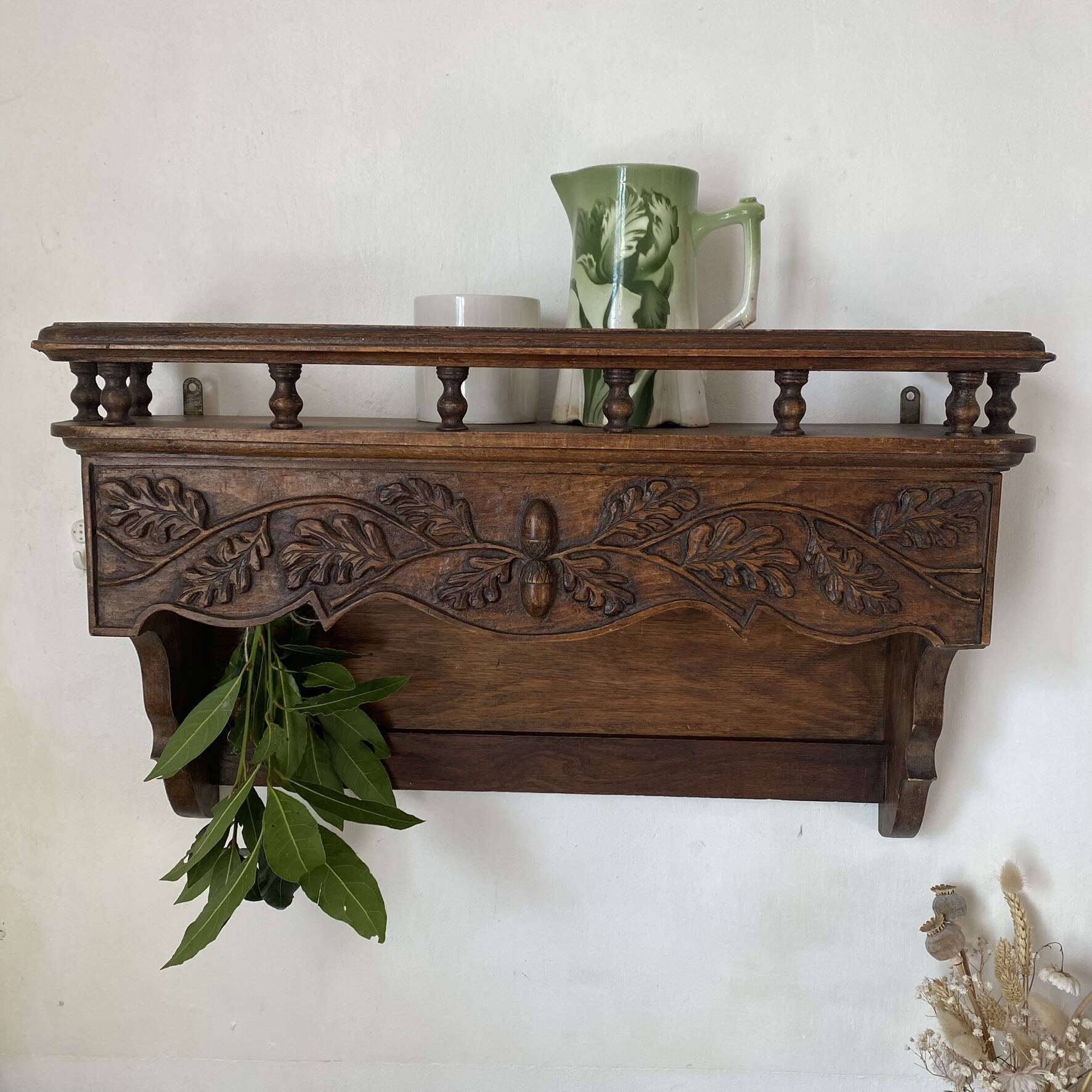 Old carved wooden kitchen shelf