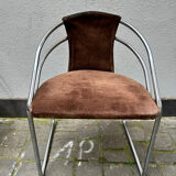 6 chaises design vintage chrome et daim