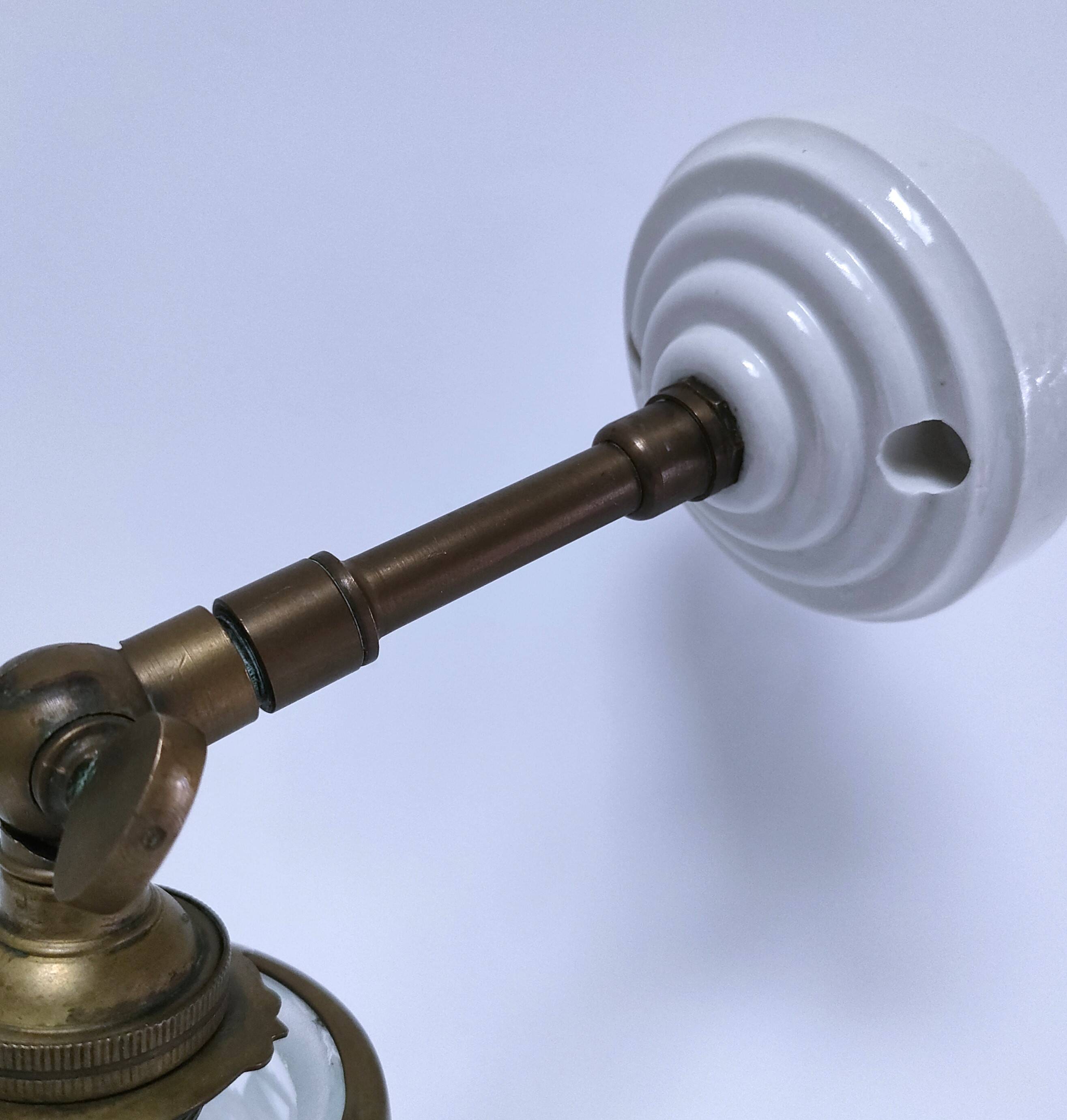 Articulated wall light glass Holophane brass porcelain