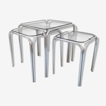 Tables gigogne acier et verre