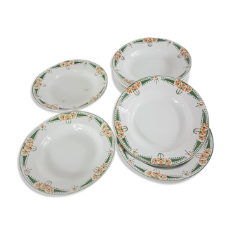 Set de  12 assiettes creuses en faïence de Longwy