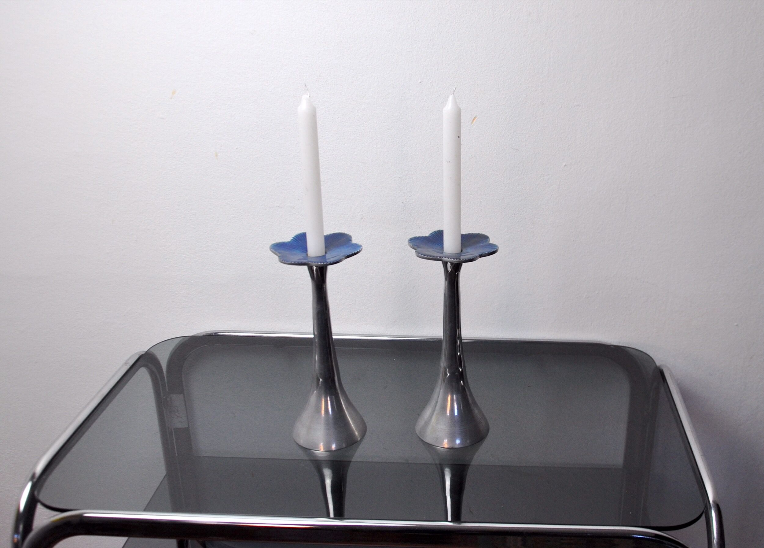 Pair of floral brutalist candlesticks by david marshall, 1980, spain