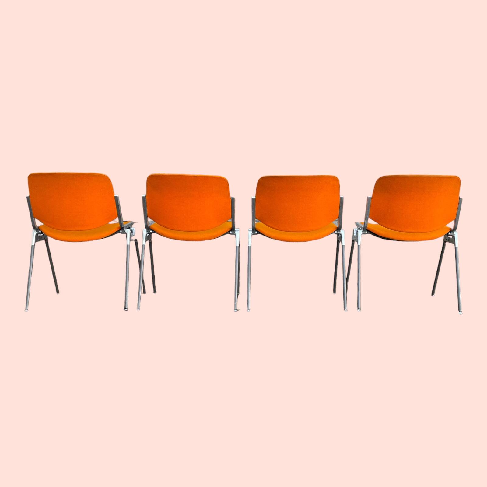 Set of 4 orange DSC 106 chairs Giancarlo Piretti for Castelli