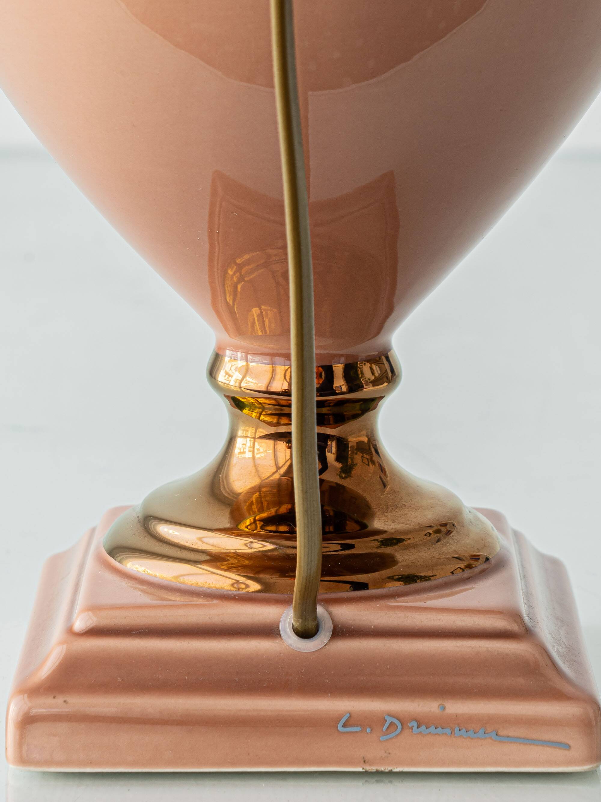 Pair of Salmon Pink Ceramic Table Lamps by Louis Drimmer, New Lampshades