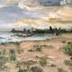 Painting, oil on canvas, landscape, sunset, signed Guerin