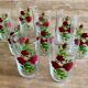 Set of 9 vintage glasses with flower designs - red roses -