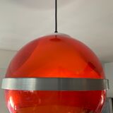 Space age pendant lamp in orange plexiglass and chromed metal
