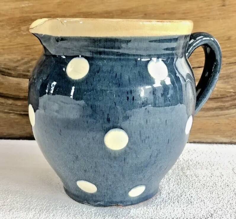 Blue Savoyard pitcher with polka dots