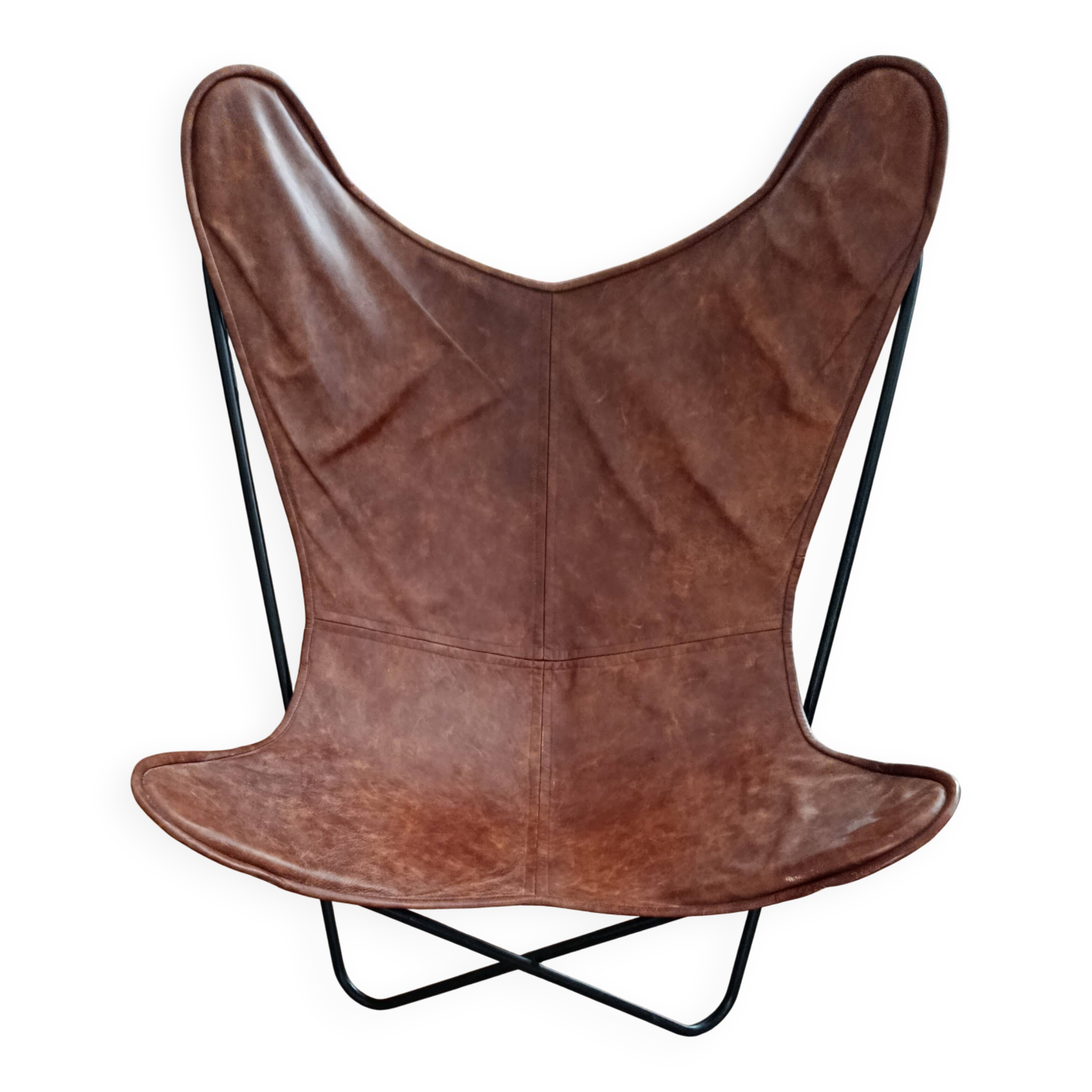 BKF Armchair Sudestada Brown Vintage Leather No. 03 with black epoxy lacquered frame