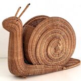 Italian Vintage Large Rattan Snail Basket, 1980s