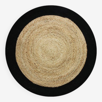 Jute carpet and round cotton black beige 120 cm