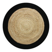Jute carpet and round cotton black beige 120 cm