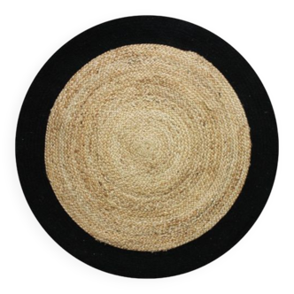 Jute carpet and round cotton black beige 120 cm