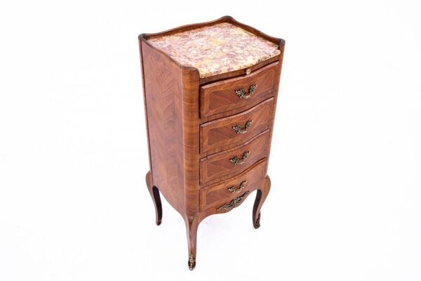Petite commode ancienne à plateau en marbre, France, vers 1930