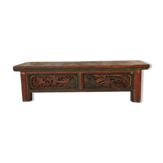 Carved wooden Tibetan bench