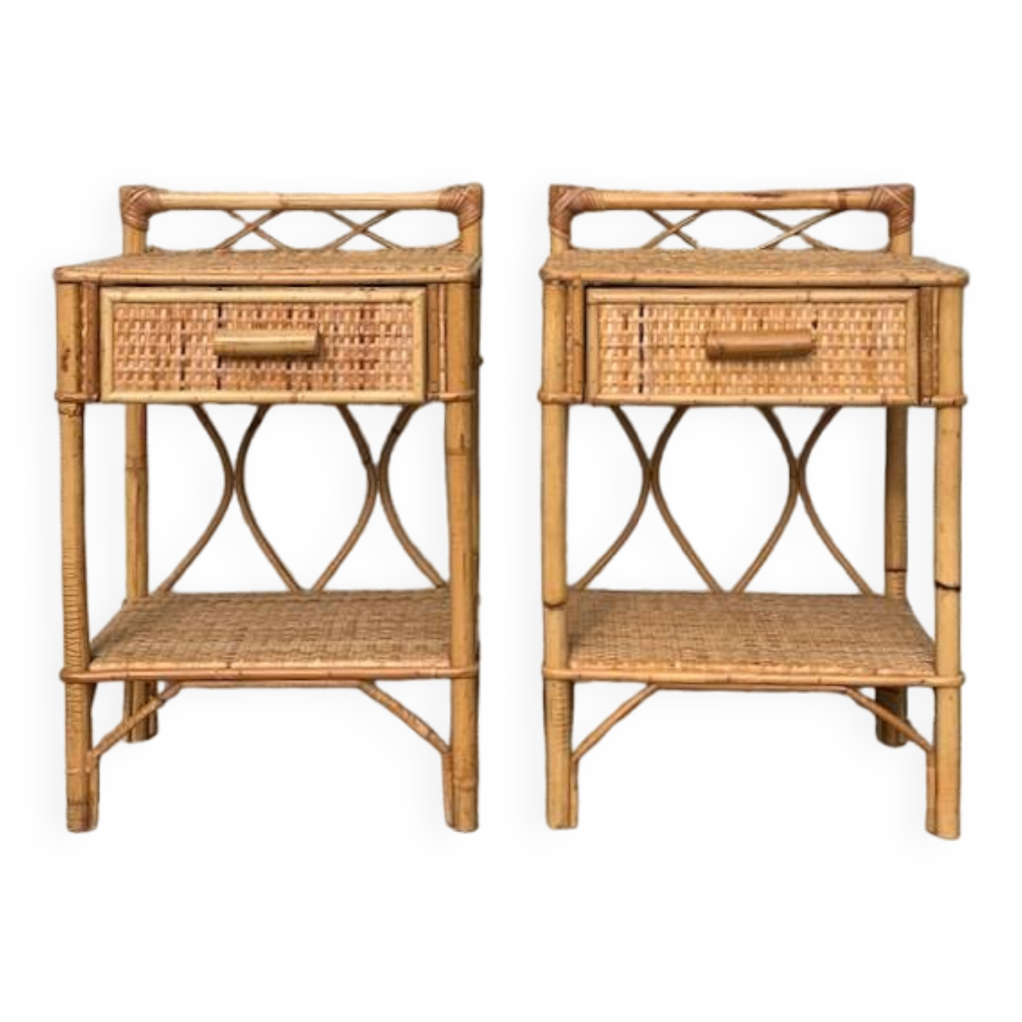 Paire de chevets rotin vintage