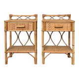 Pair of vintage rattan bedside tables