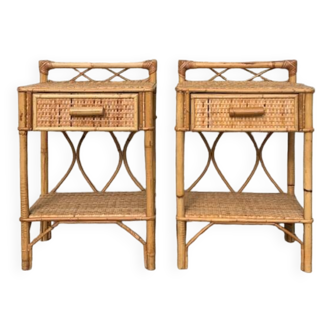 Pair of vintage rattan bedside tables