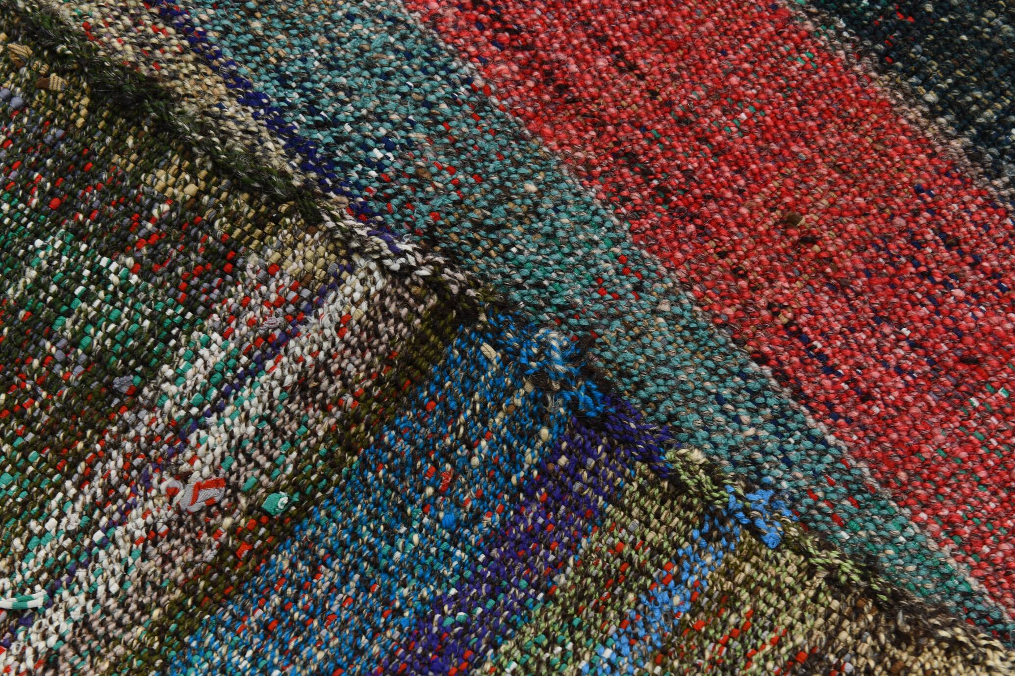 Kilim Red Brown Striped Pattern Vintage Kilim Rug, 93x232Cm