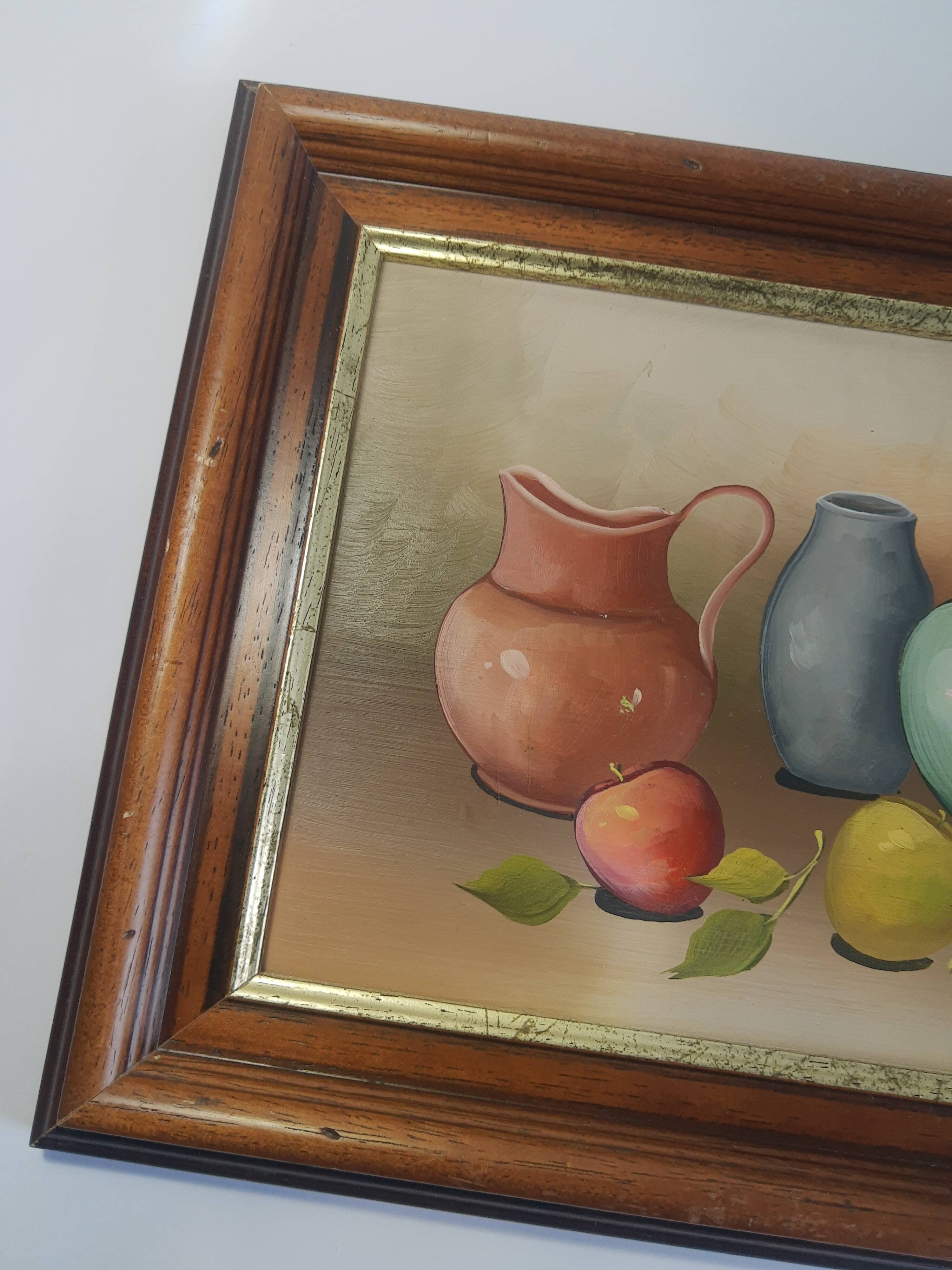 Still life painting frame signed vintage