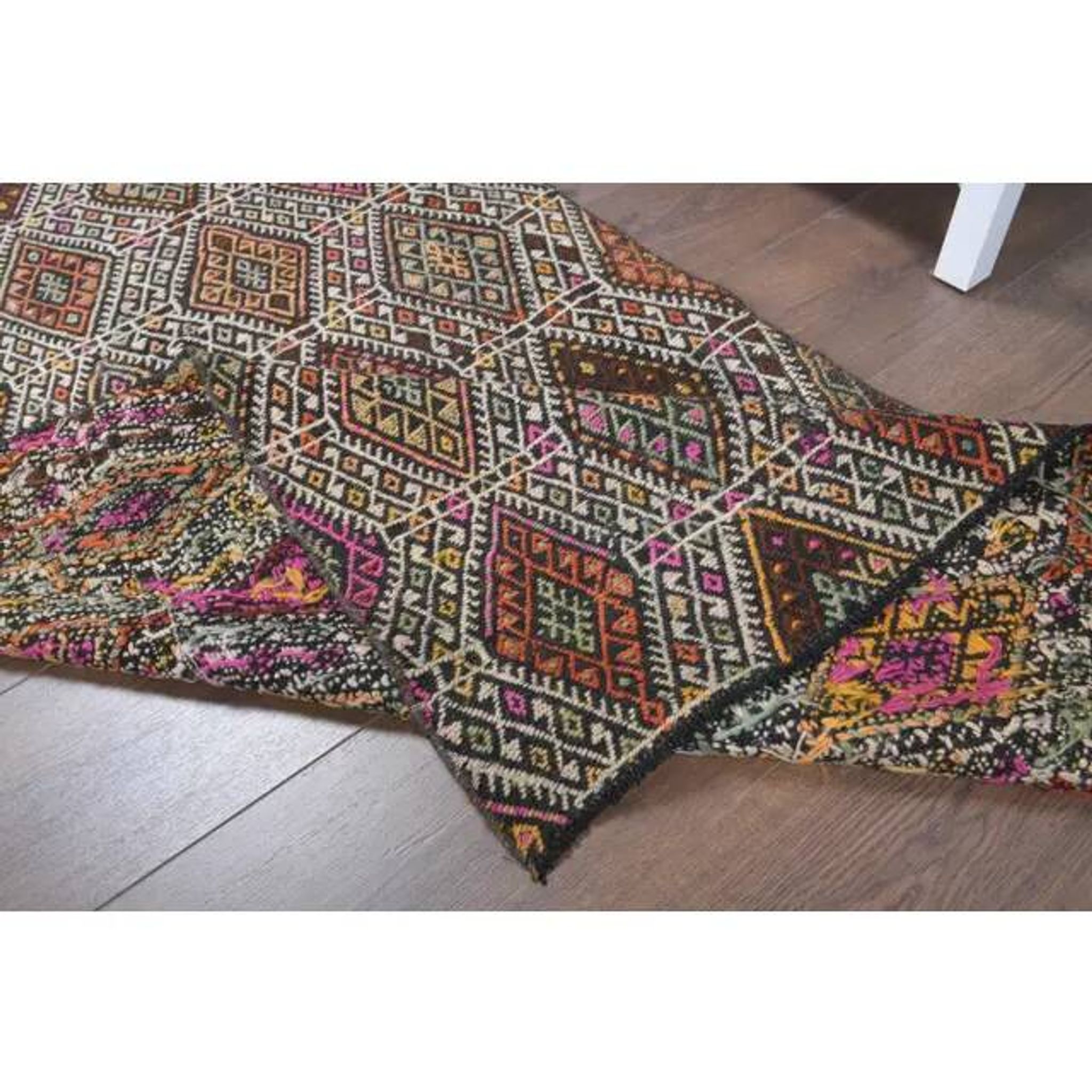 Vintage Turkish Oushak Handmade Wool Cotton Beige Kilim Runner Rug 91x224
