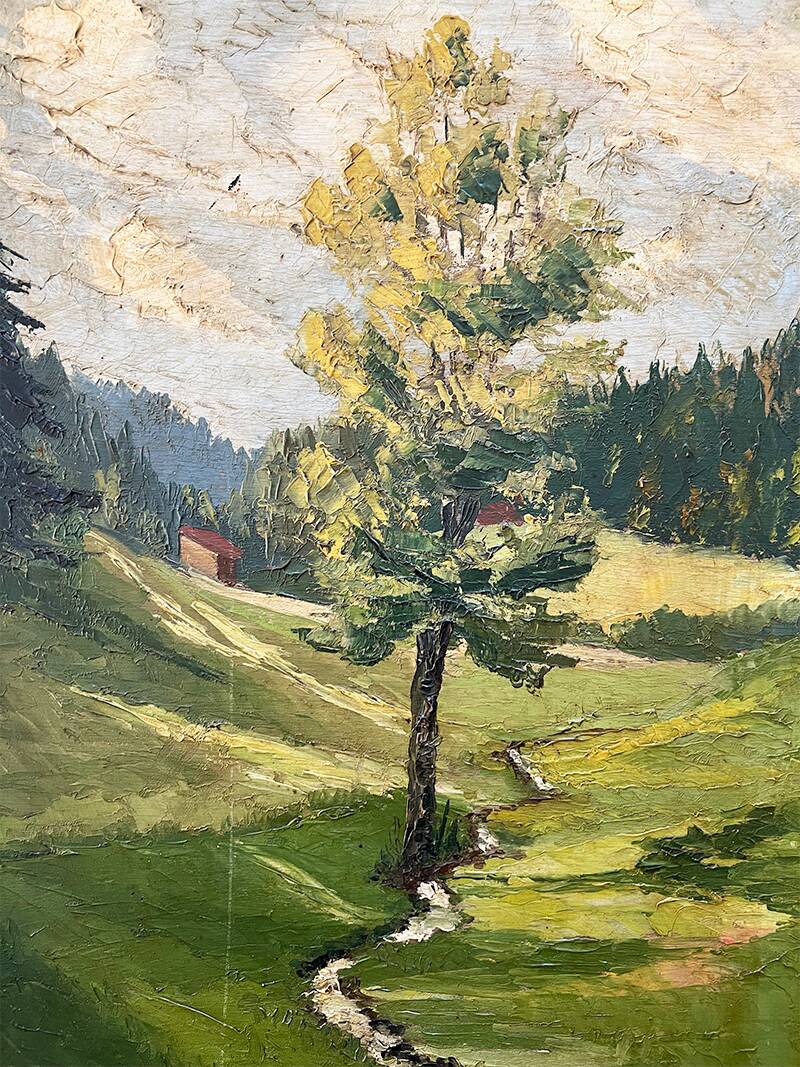 Painting "The Tree in the Valley", oil on panel, signed, 1936