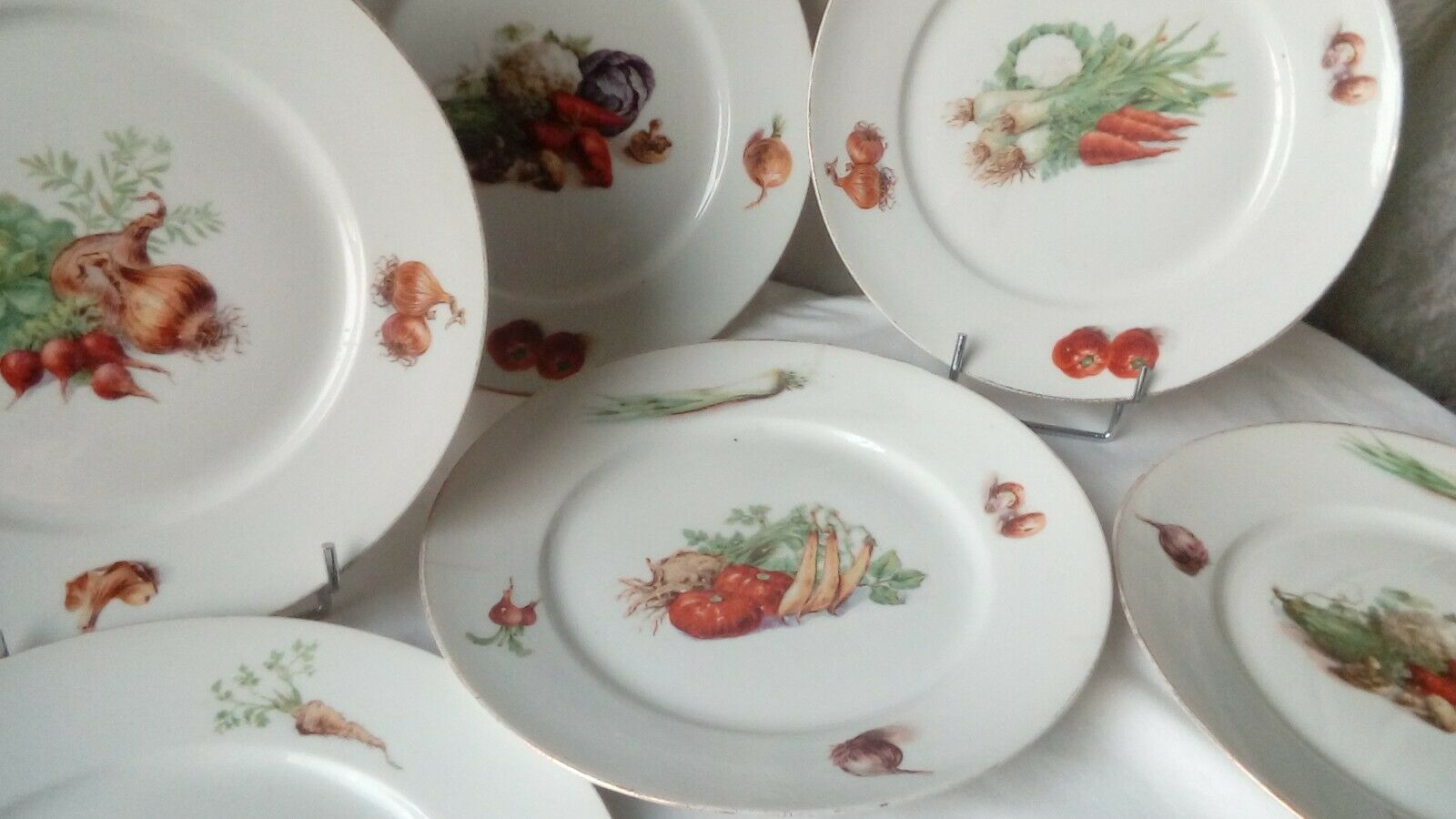 6 FLAT PORCELAIN PLATES THICK DECOR VEGETABLES 4 SEASONS