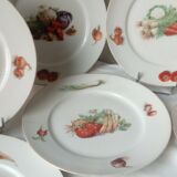 6 FLAT PORCELAIN PLATES THICK DECOR VEGETABLES 4 SEASONS