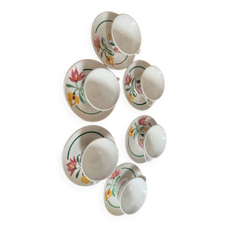 Set of 6 Digoin flower cups and saucers