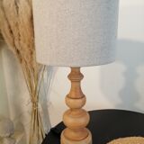 Vintage table lamp year 1980 in turned wood.
