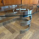70s oval design coffee table in glass with chrome legs
