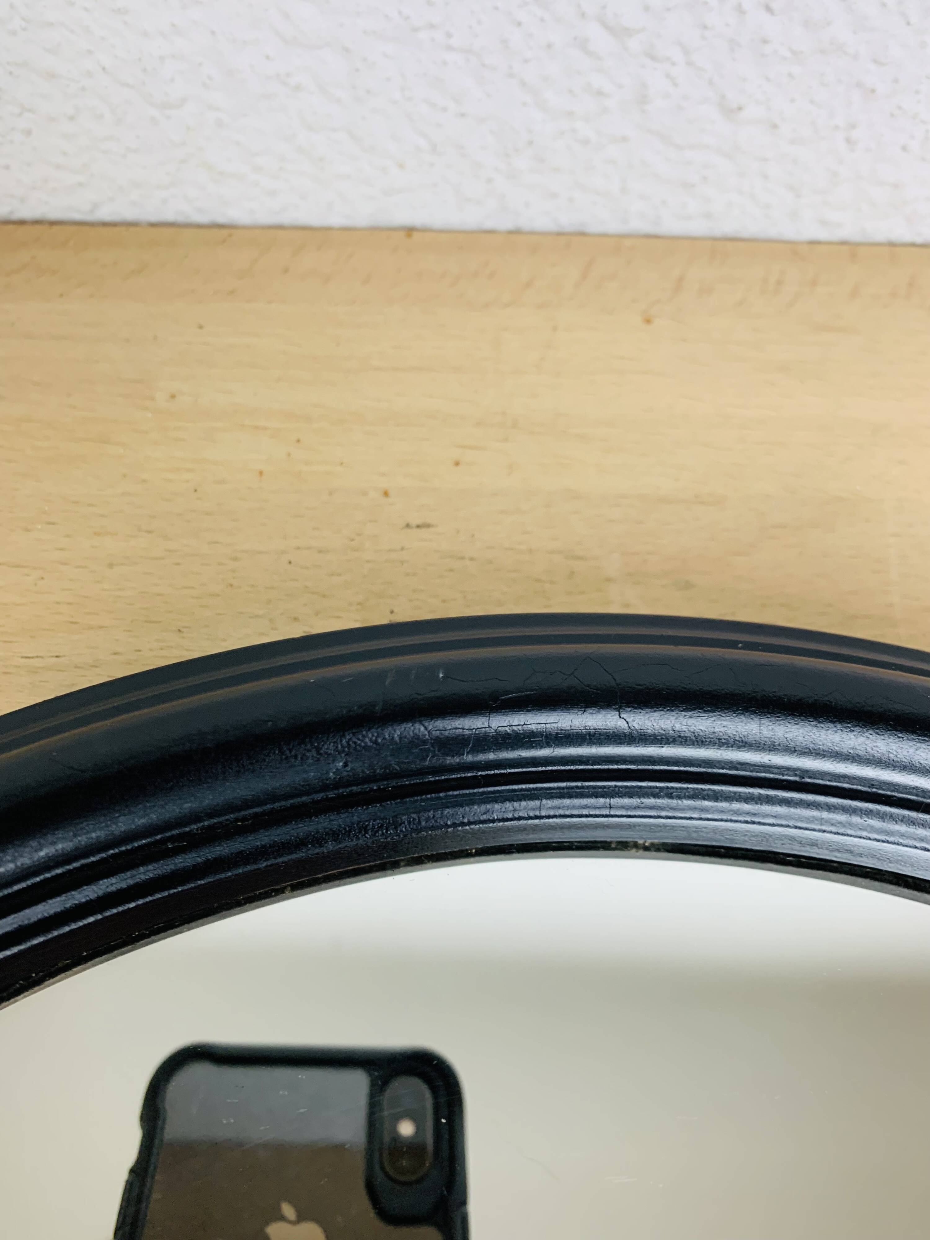 Pair of round mirrors with black rim 40 cm, vintage