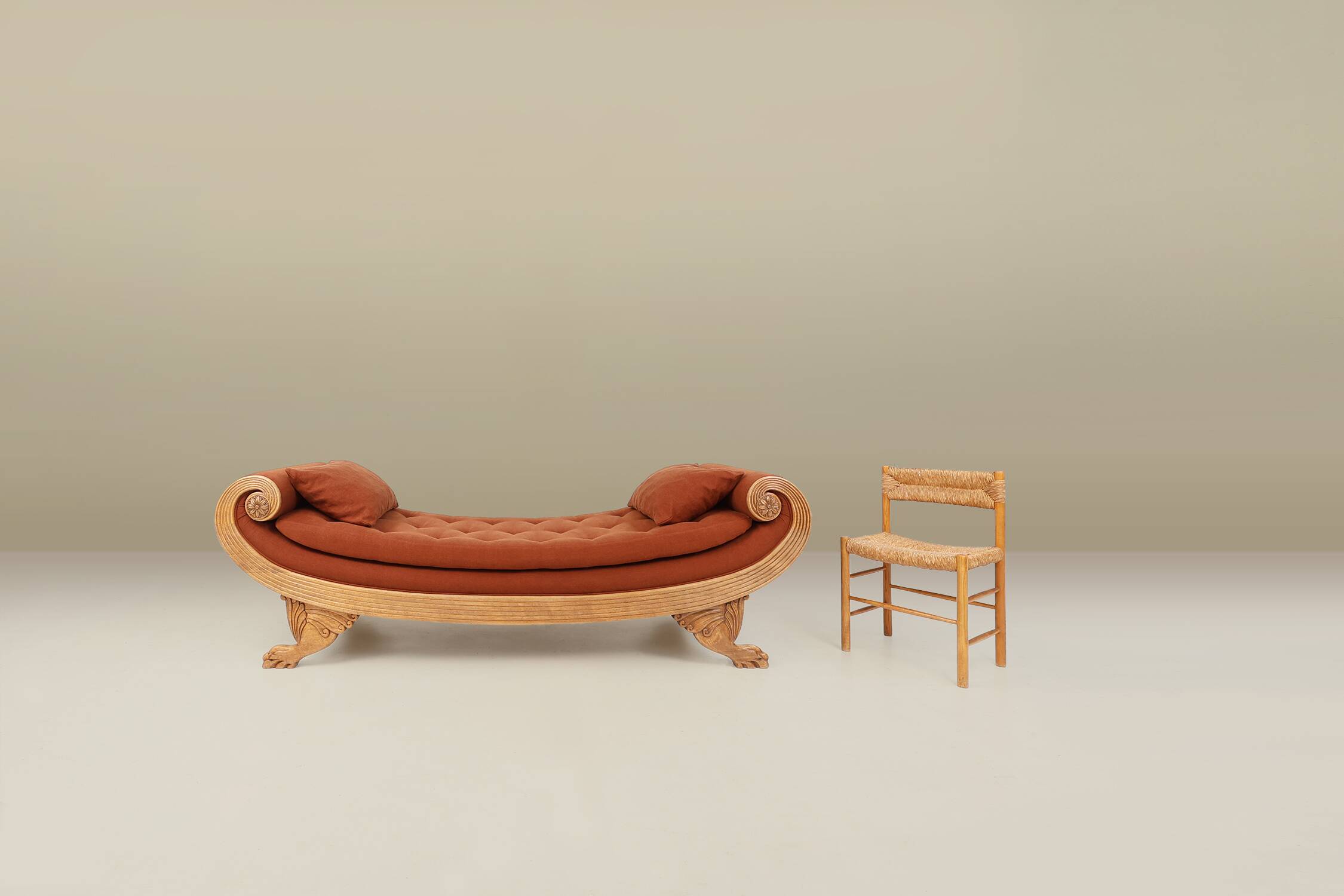 French hand carved oak daybed in Empire style