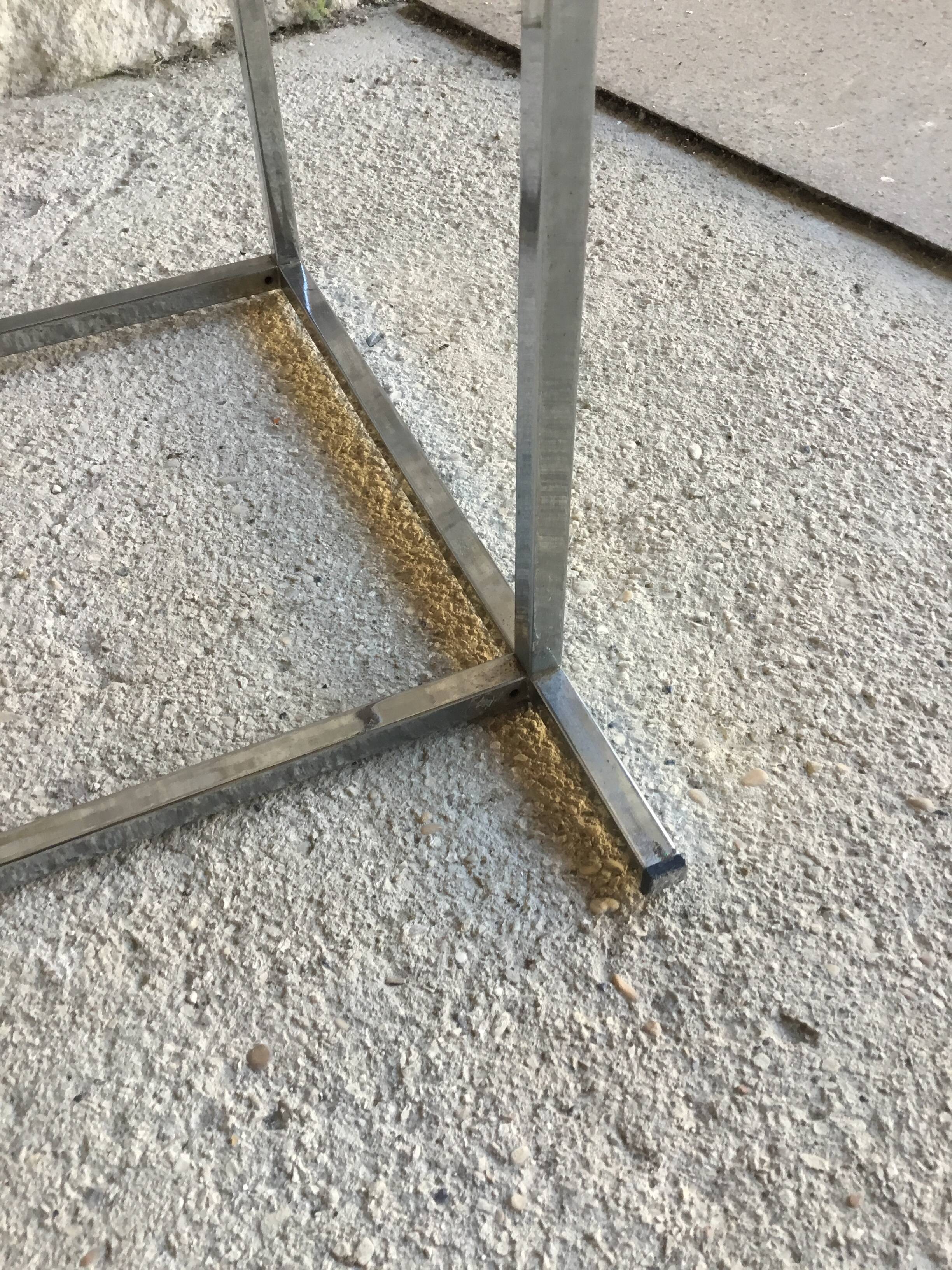 Square coffee table in marble and stainless steel - 1980s design