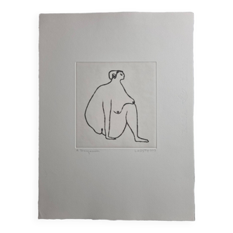 Sereine Contemplation, Aquatinte sur Papier Lana par Claude L'Hoste, 28 x 38 cm