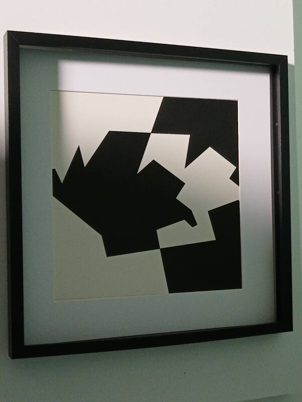 Tableau Vintage Art Optique - Victor Vasarely ''Fantôme'' - Cadre 40x40c