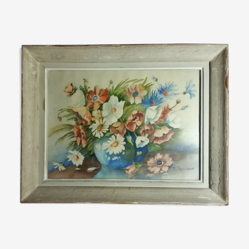 Painting painting still life flowers signed Peyrinaud wood frame