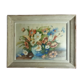Tableau peinture nature morte fleurs signé Peyrinaud cadre bois