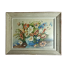 Tableau peinture nature morte fleurs signé Peyrinaud cadre bois