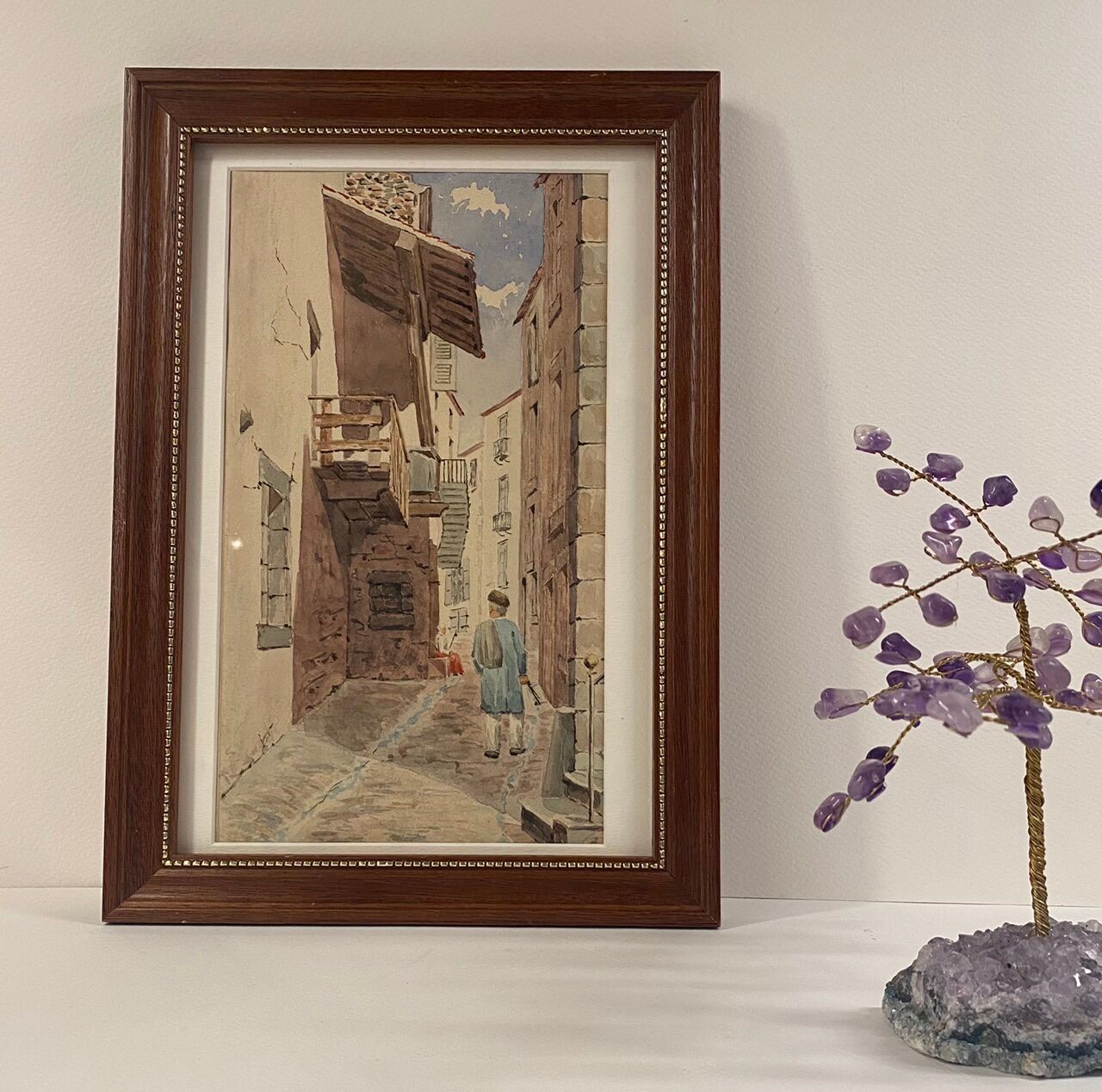 Old painting, Provencal landscape, watercolor early twentieth century