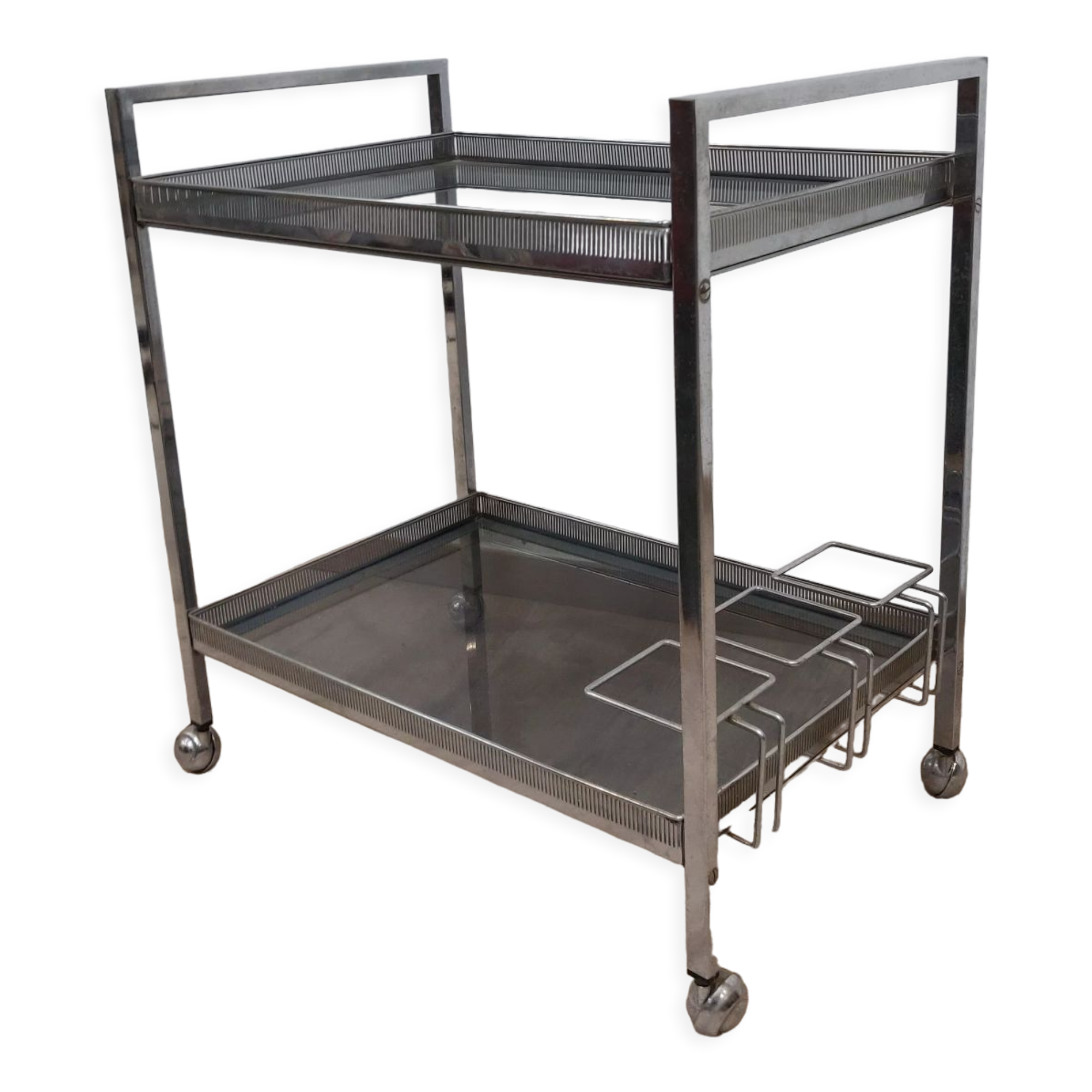 Dessert bar in chromed metal and smoked glass circa 1960