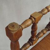 Antique French Turned Wooden Bobbin Chair with Rush Seat