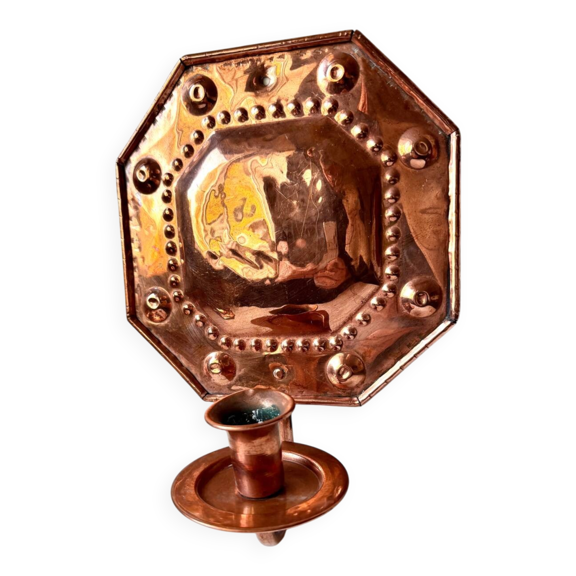 Scandinavian Antique Wall Candle Holder Sconce in Copper