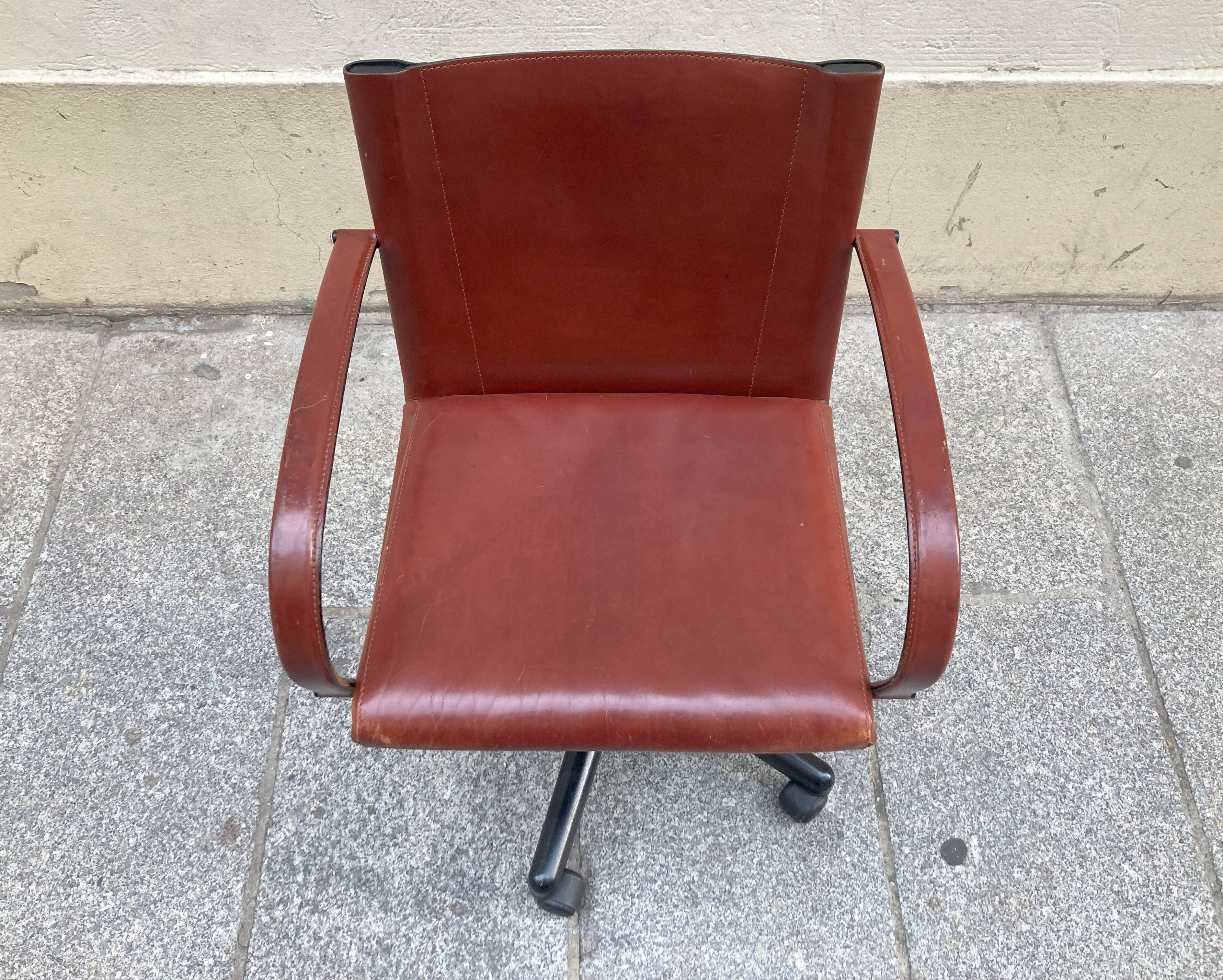 Leather desk chair on wheels, Matteo Grassi