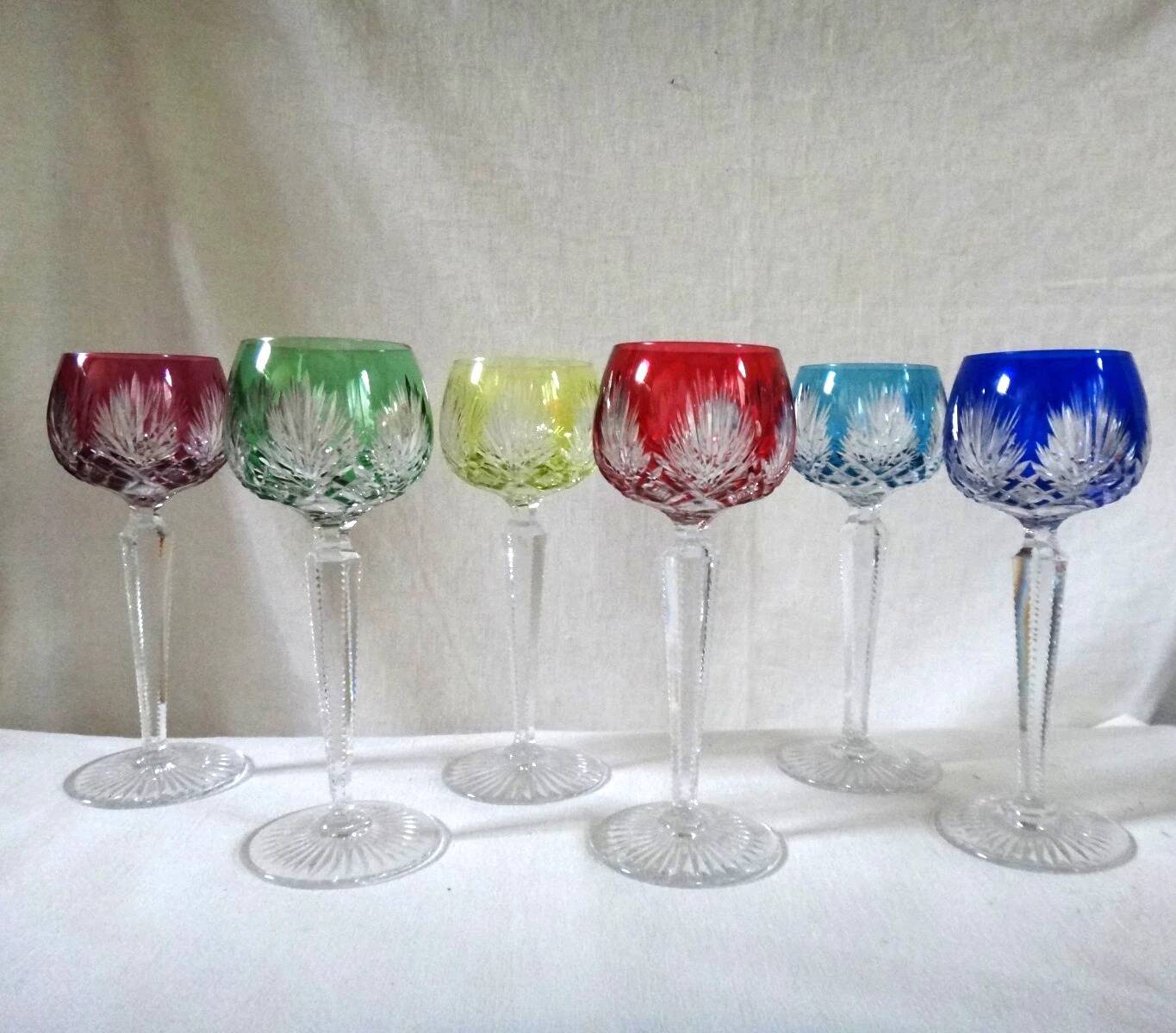 SAINT LOUIS 6 RHINE ROEMER WINE GLASSES SHAPE 229 DOUBLE CRYSTAL - 19.5 c