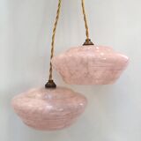 Pair of Art Deco suspensions in pink Clichy glass
