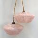 Pair of Art Deco suspensions in pink Clichy glass