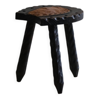 Swedish tripod stool in pine and cowhide, Wabi Sabi, 1950s